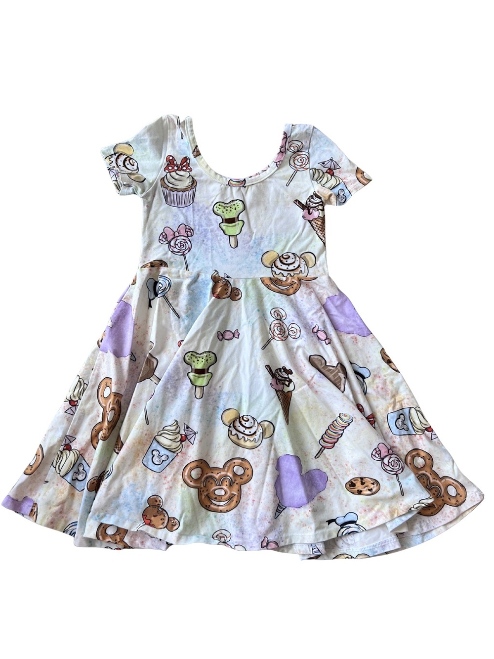 Disney Snacks Print Twirl Dress in Pastel Wild Rich Kids